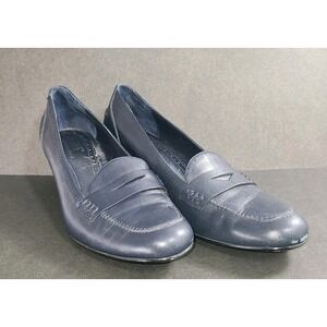 Brooks Brothers "346" Navy Leather Penny Loafers Block Heel Women's Size 7.5 GUC